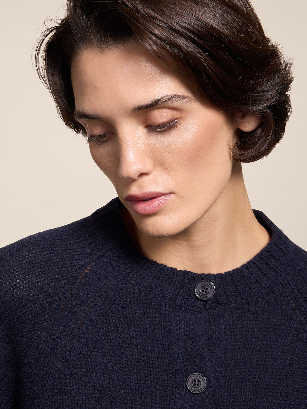 REGULAR FIT WOOL CREW-NECK CARDIGAN WITH RAGLAN SLEEVES BLUE NAVY - BLUE NAVY - Check Active | Pence 1979