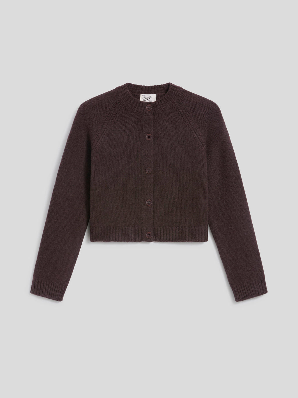 REGULAR FIT WOOL REW-NECK CARDIGAN WITH RAGLAN SLEEVES MAHOGANY - MAHOGANY - Check Active | Pence 1979