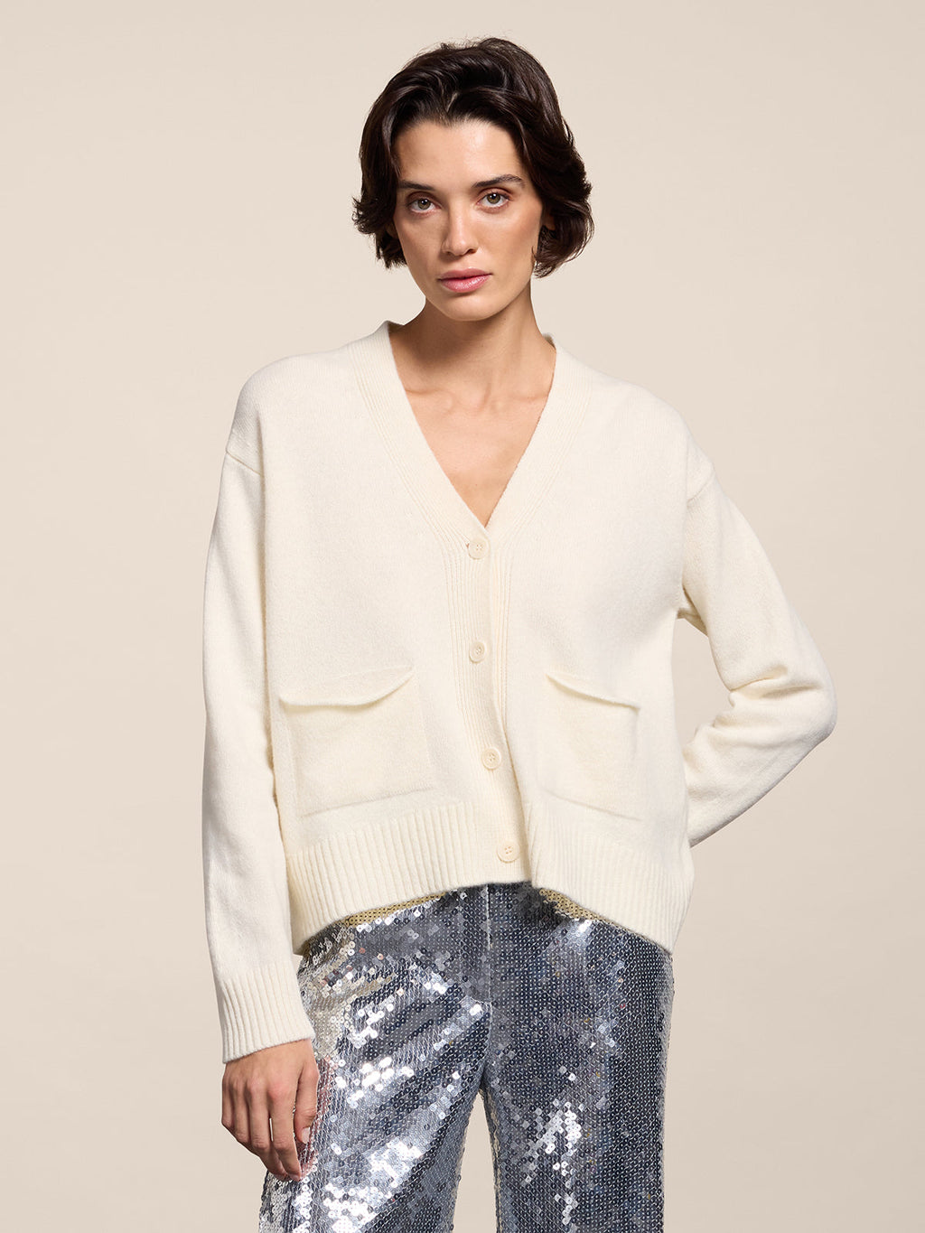 RELAXED FIT WOOL CARDIGAN NATURAL - NATURAL - Check Active | Pence 1979