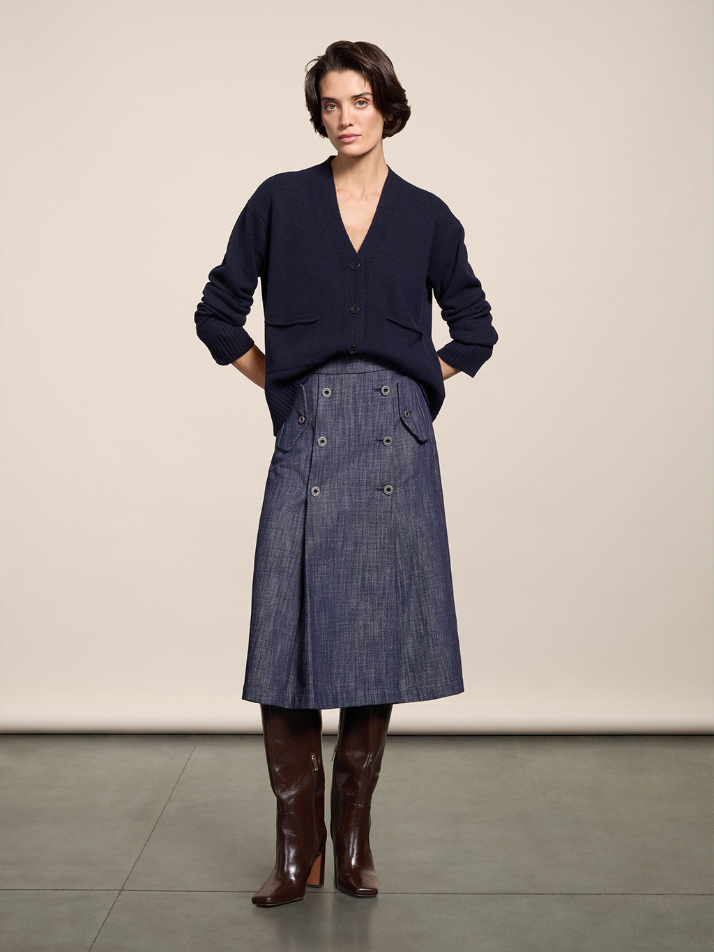 RELAXED FIT WOOL CARDIGAN BLUE NAVY - BLUE NAVY - Check Active | Pence 1979