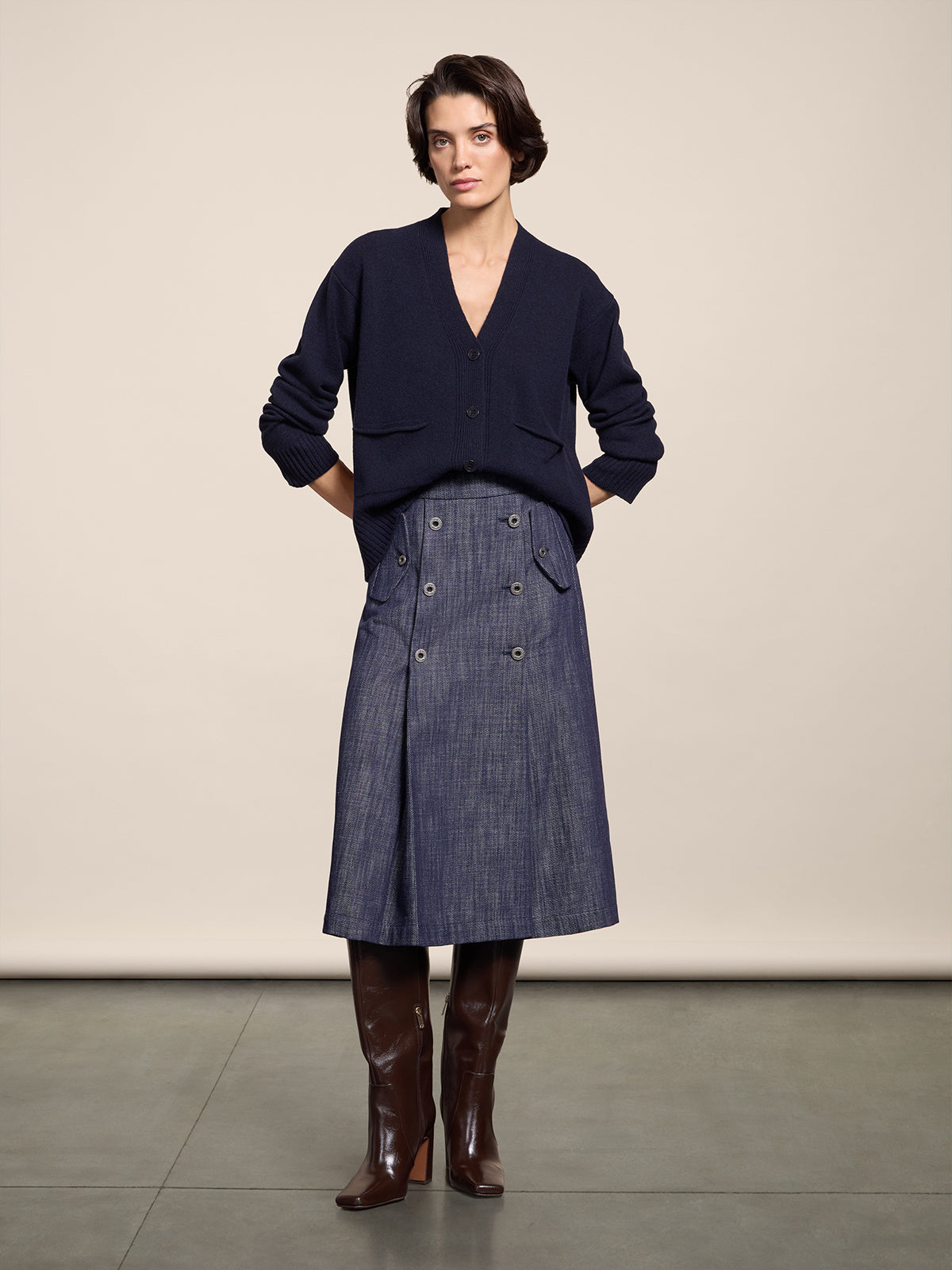 RELAXED FIT WOOL CARDIGAN BLUE NAVY