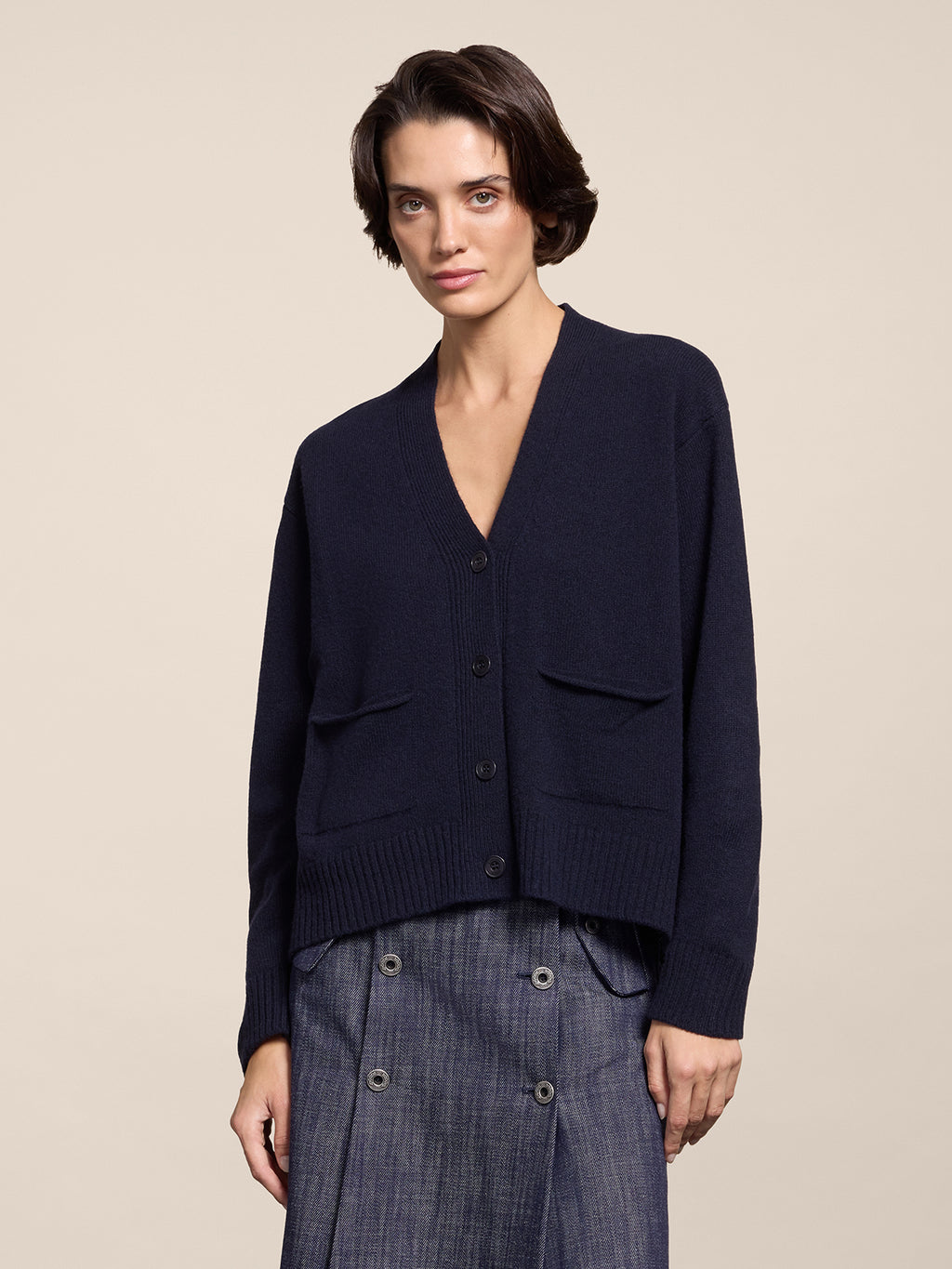 RELAXED FIT WOOL CARDIGAN BLUE NAVY - BLUE NAVY - Check Active | Pence 1979