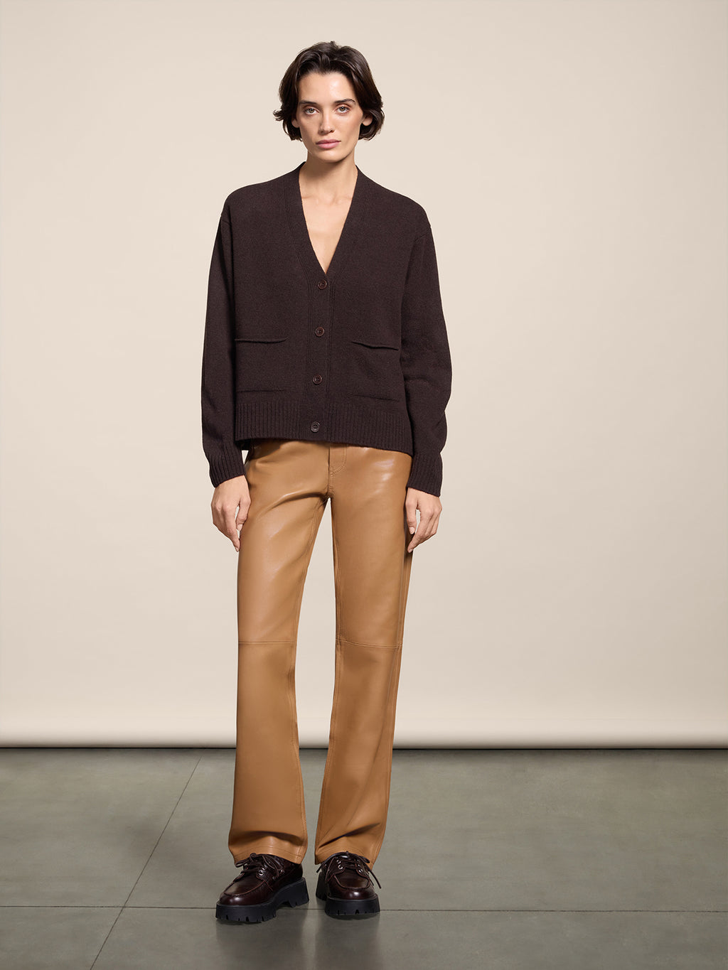 RELAXED FIT WOOL CARDIGAN MAHOGANY - MAHOGANY - Check Active | Pence 1979