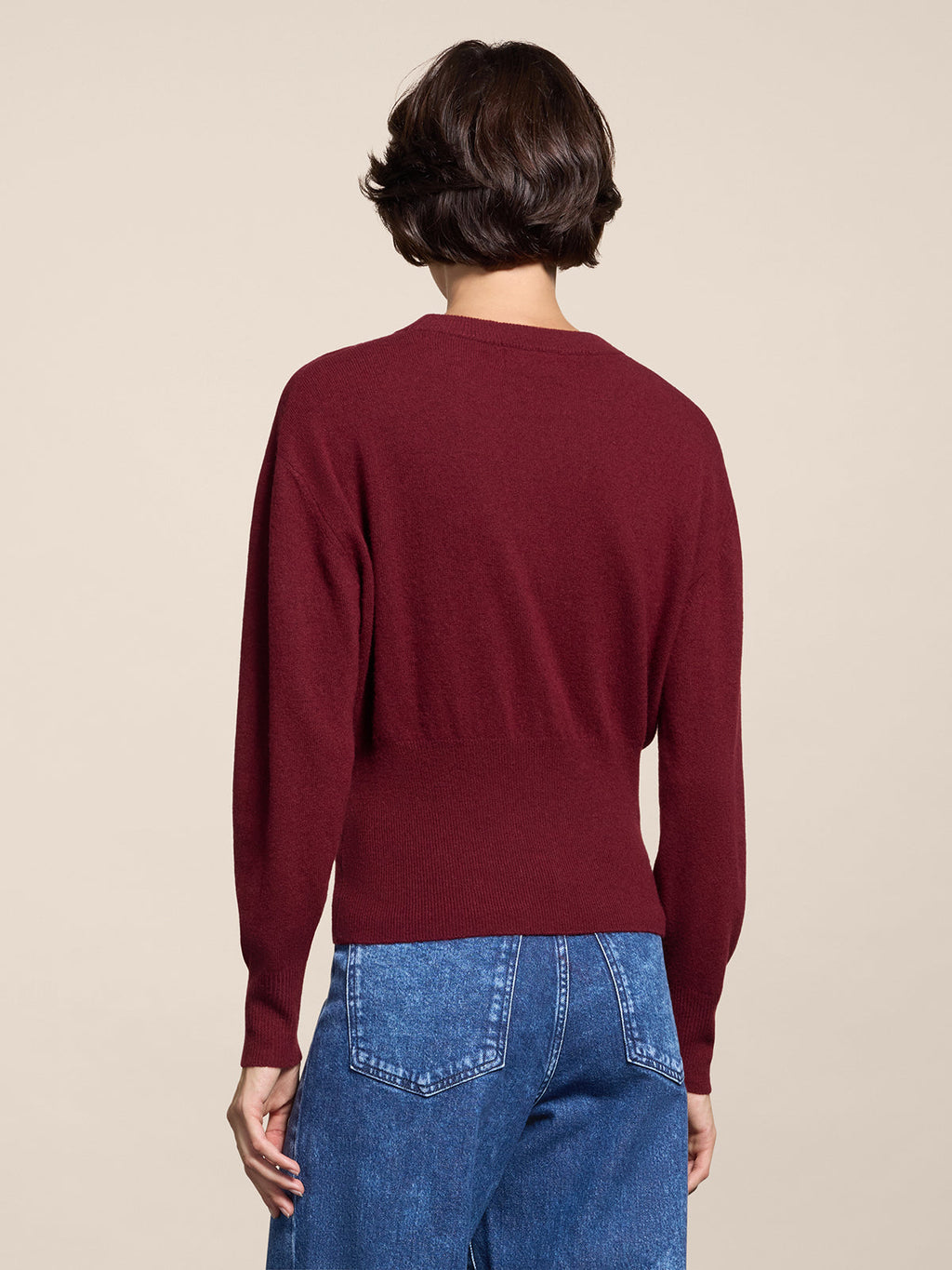 REGULAR FIT CROPPED CREW NECK SWEATER BORDEAUX - BORDEAUX - Check Active | Pence 1979