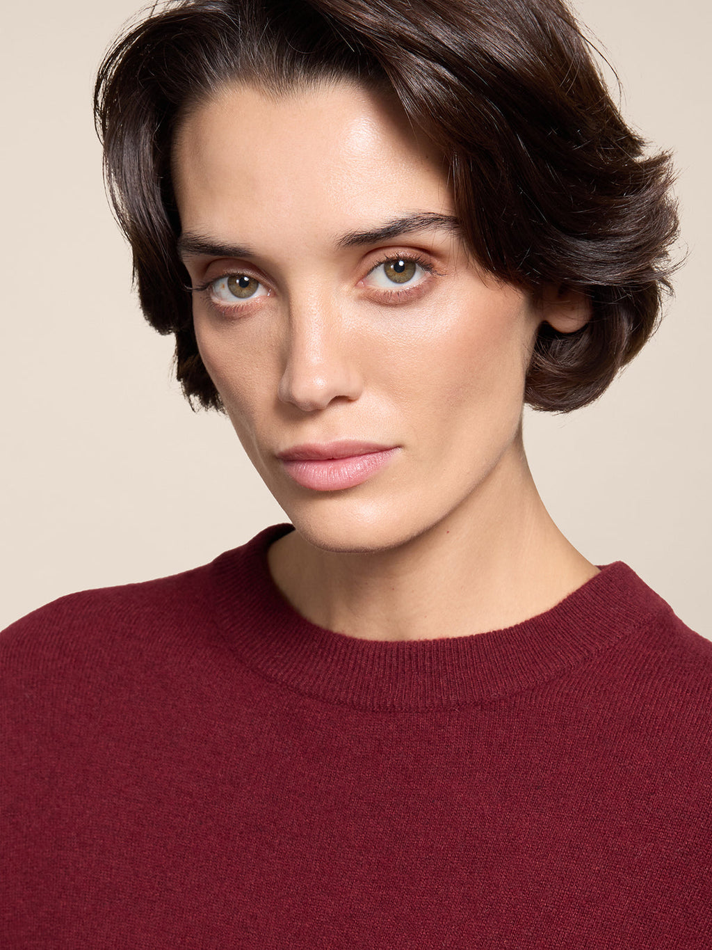 REGULAR FIT CROPPED CREW NECK SWEATER BORDEAUX - BORDEAUX - Check Active | Pence 1979
