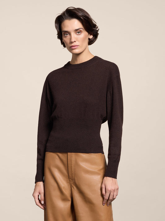 REGULAR FIT CROPPED CREW NECK SWEATER MAHOGANY - MAHOGANY - Check Active | Pence 1979