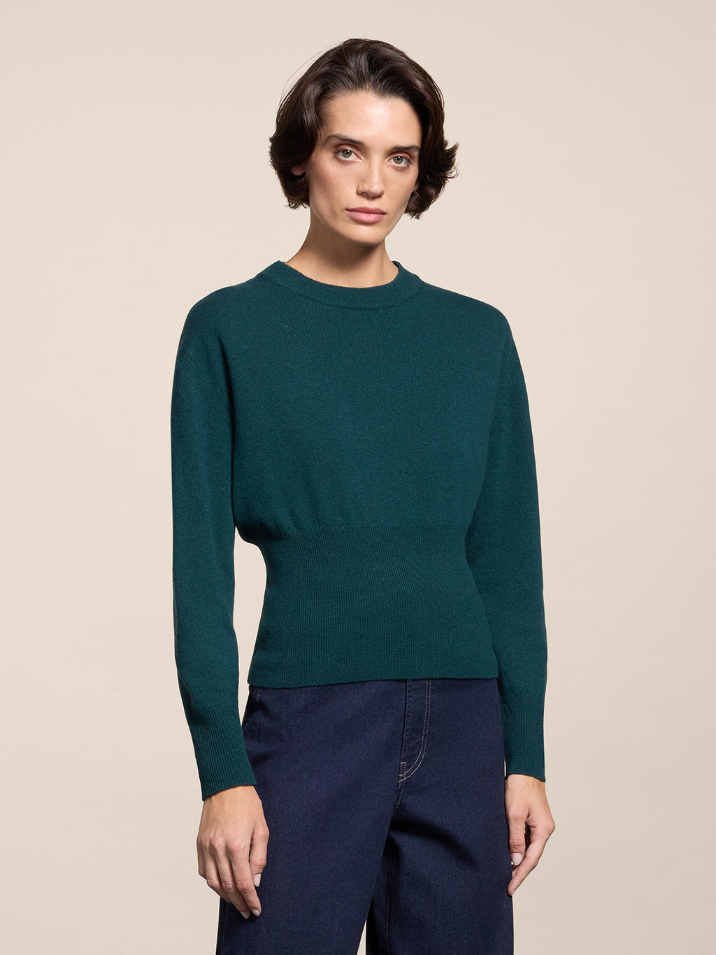 REGULAR FIT CROPPED CREW NECK SWEATER BOTTLE - BOTTLE - Check Active | Pence 1979