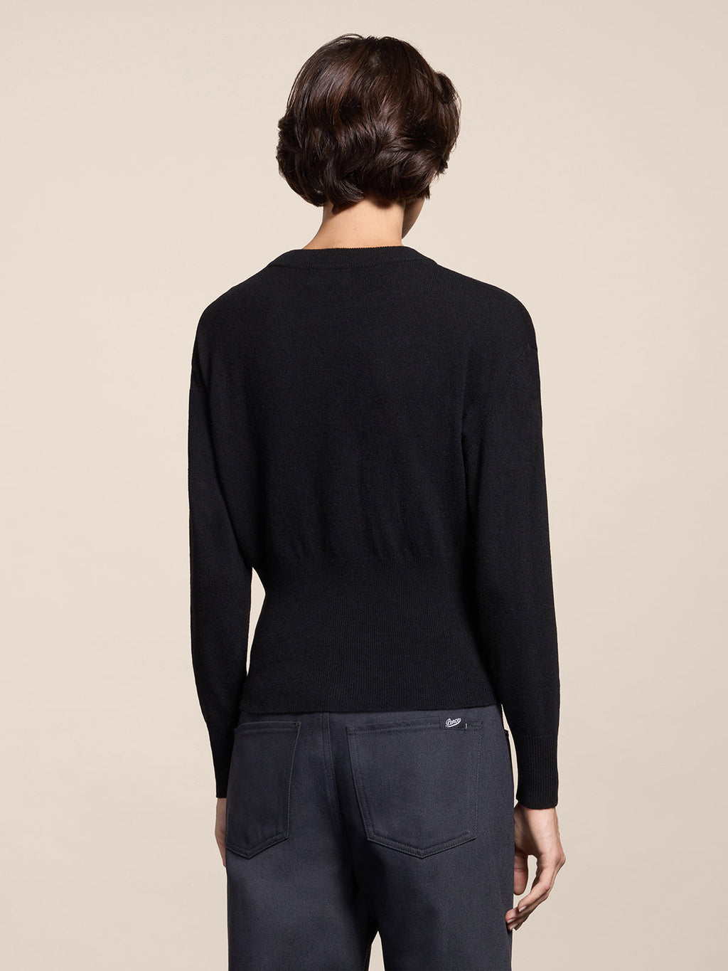REGULAR FIT CROPPED CREW NECK SWEATER BLACK - BLACK - Check Active | Pence 1979