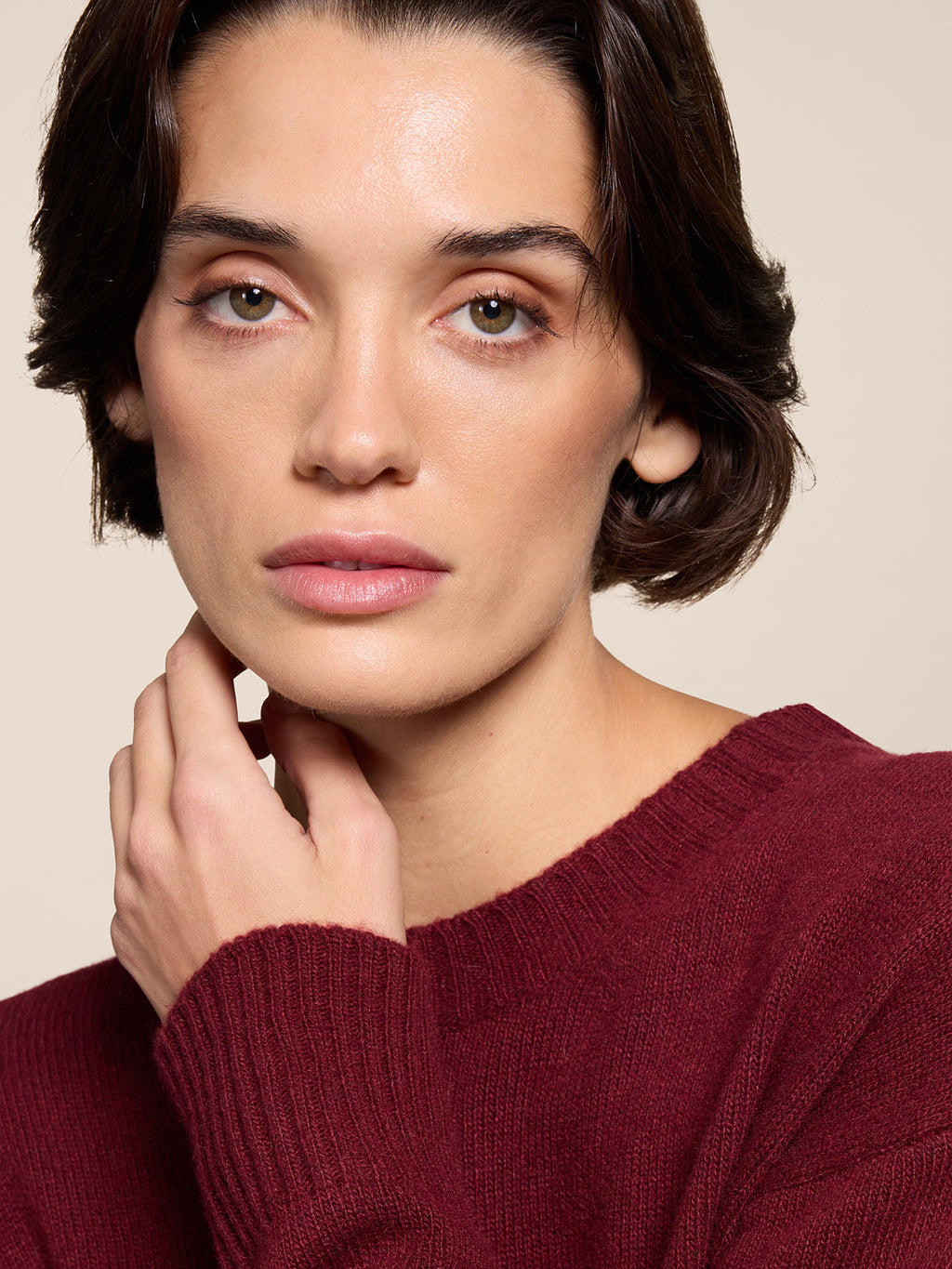 BURGUNDY RELAXED-FIT, CREW-NECK SWEATER WITH RIBBED TRIMS - BORDEAUX  - Check Active | Pence 1979