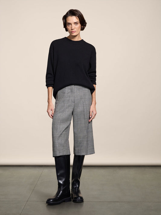 BLACK RELAXED-FIT, CREW-NECK SWEATER WITH RIBBED TRIMS - BLACK - Check Active | Pence 1979