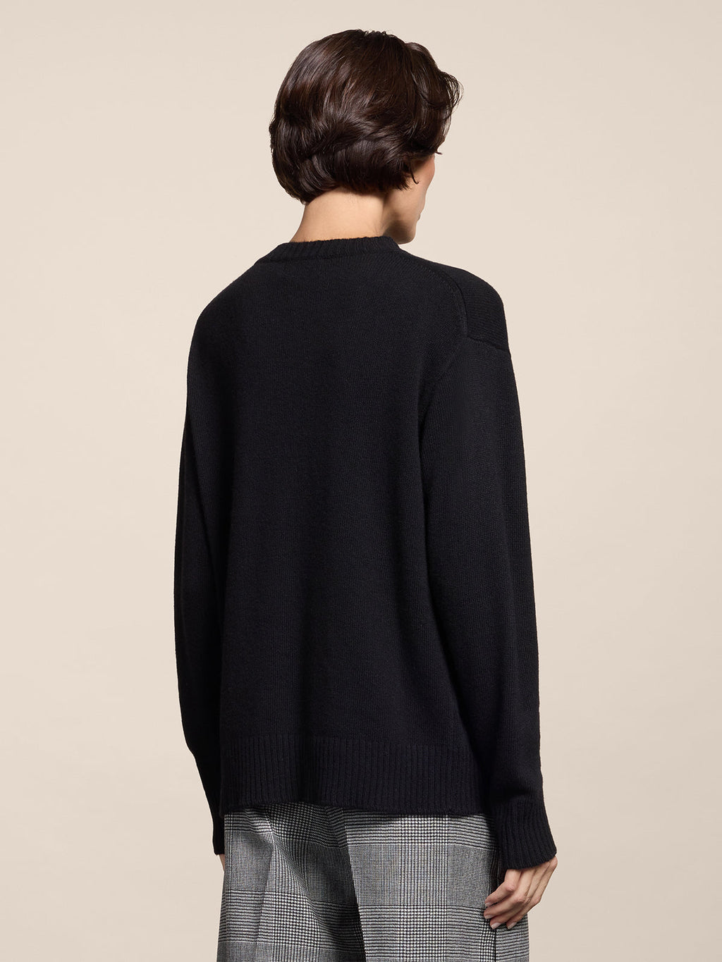 BLACK RELAXED-FIT, CREW-NECK SWEATER WITH RIBBED TRIMS - BLACK - Check Active | Pence 1979