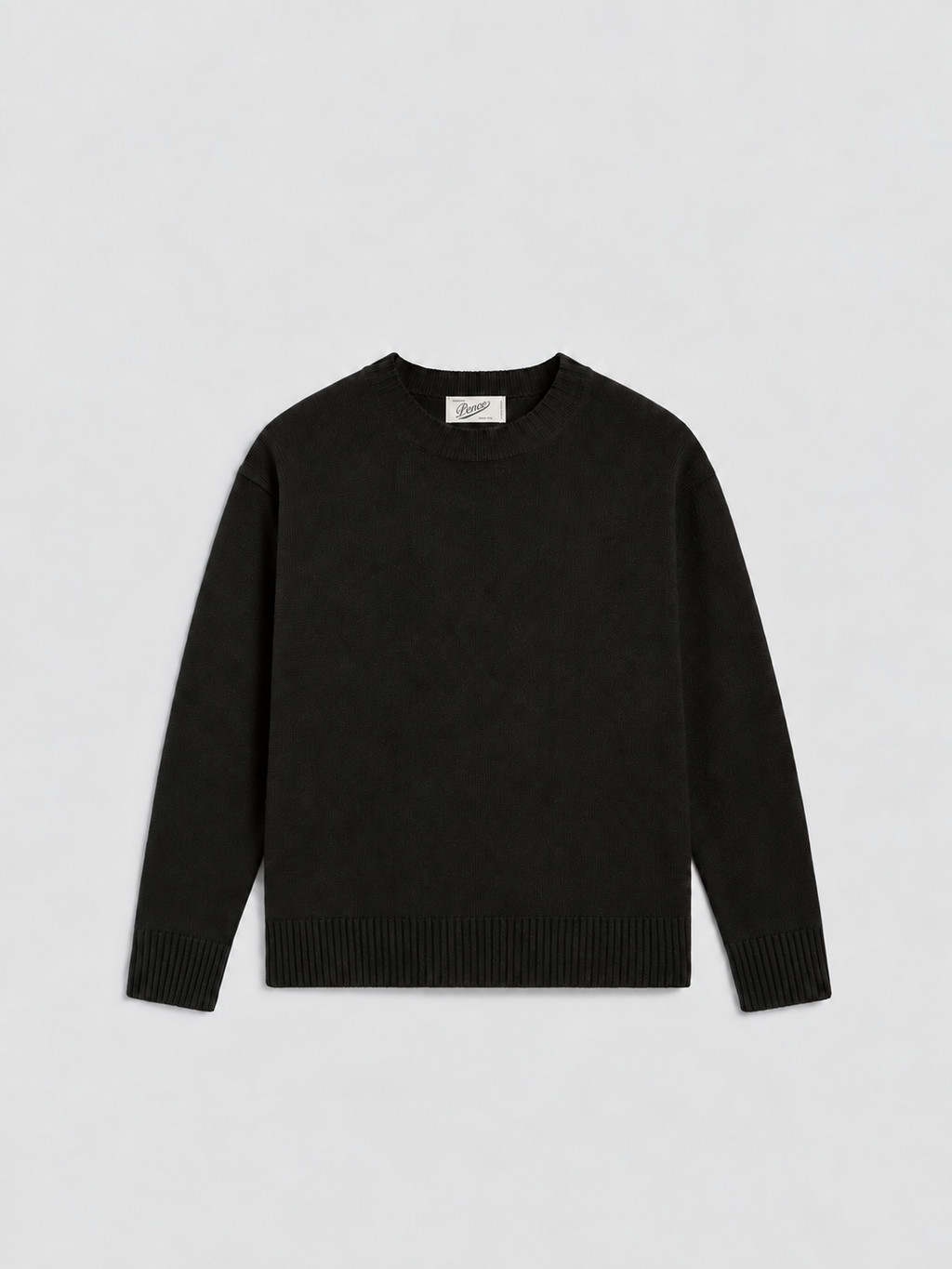 BLACK RELAXED-FIT, CREW-NECK SWEATER WITH RIBBED TRIMS - BLACK - Check Active | Pence 1979
