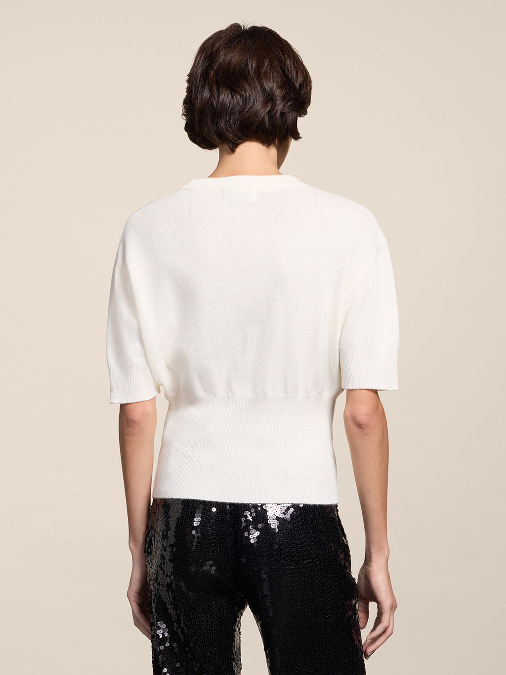 SHORT-SLEEVED CREW-NECK SWEATER WITH A HIGH RIBBED TRIM IN NATURAL WOOL AND CASHMERE, REGULAR FIT - NATURAL - Check Active | Pence 1979