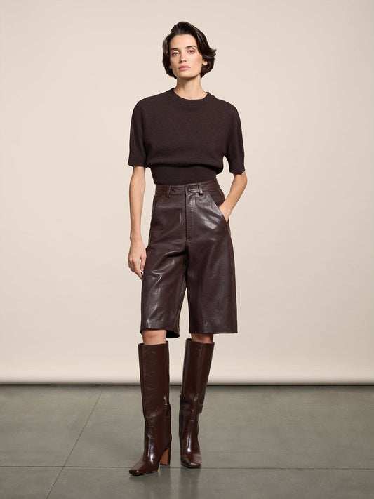 REGULAR FIT CREW-NECK SWEATER WITH CINCH WAIST MAHOGANY - MOGANO - Check Active | Pence 1979