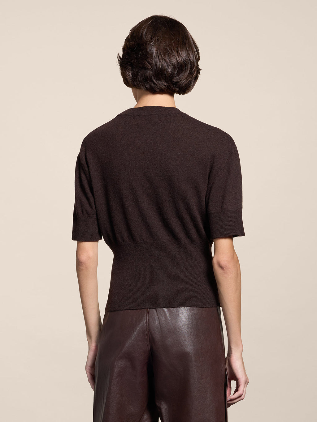 REGULAR FIT CREW-NECK SWEATER WITH CINCH WAIST MAHOGANY - MOGANO - Check Active | Pence 1979