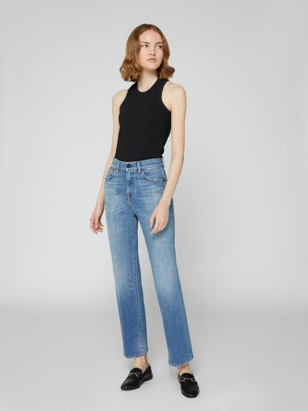 Jeans da Donna a Vita Alta con Piega Stirata