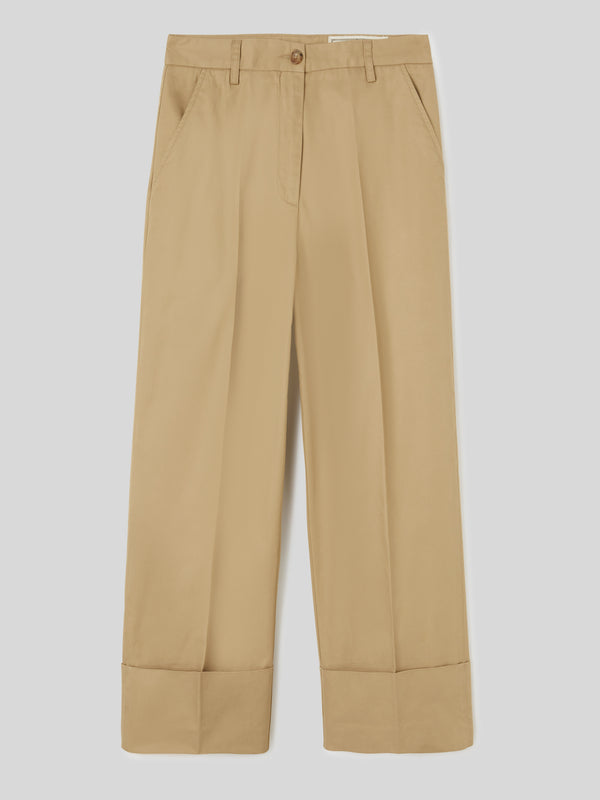 Pantalone Work da Donna Vita Alta Orli con Risvolto Beige