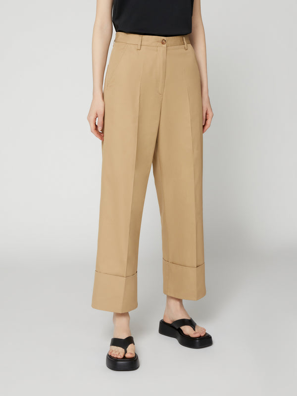 Pantalone Work da Donna Vita Alta Orli con Risvolto Beige