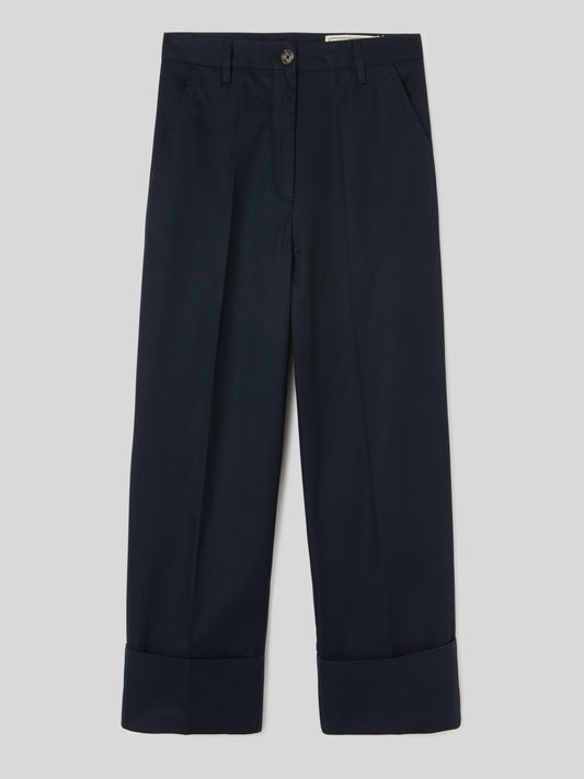 Pantalone Work da Donna Vita Alta Orli con Risvolto Blu Scuro