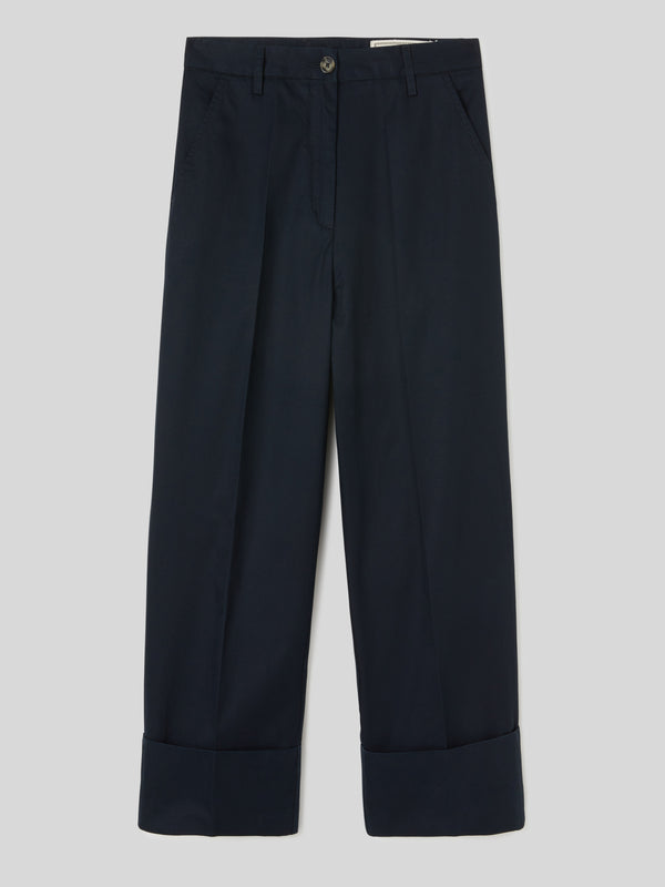 Pantalone Work da Donna Vita Alta Orli con Risvolto Blu Scuro