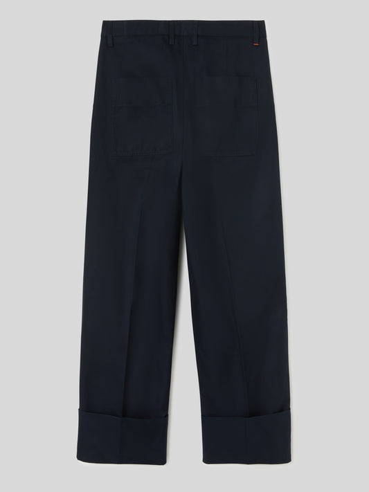 Pantalone Work da Donna Vita Alta Orli con Risvolto Blu Scuro