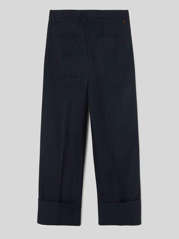 Pantalone Work da Donna Vita Alta Orli con Risvolto Blu Scuro