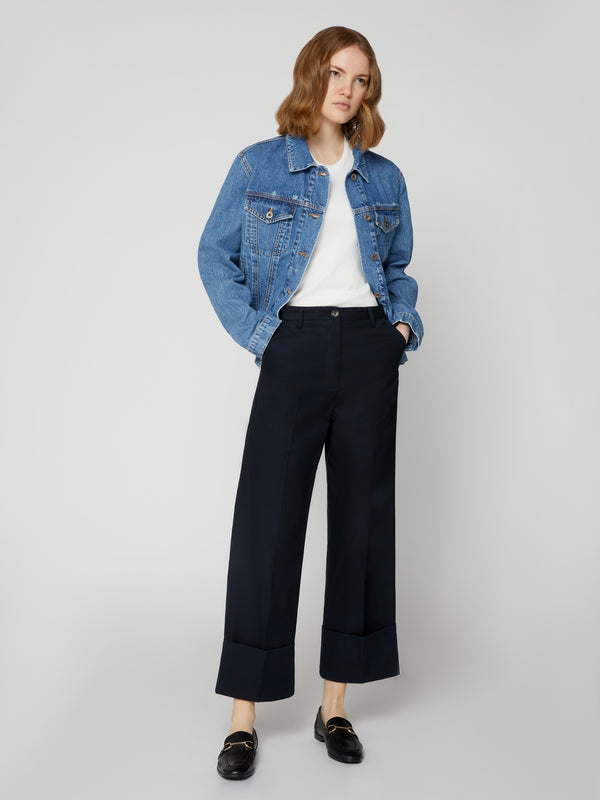 Pantalone Work da Donna Vita Alta Orli con Risvolto Blu Scuro