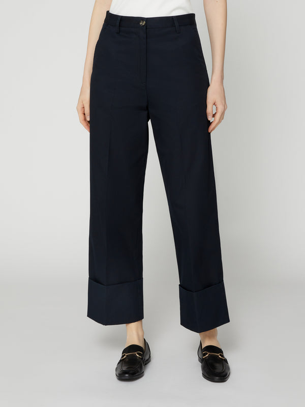 Pantalone Work da Donna Vita Alta Orli con Risvolto Blu Scuro