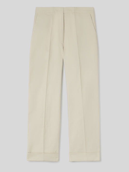 Pantalone da Donna Gamba Dritta Tessuto Giapponese Ecrù
