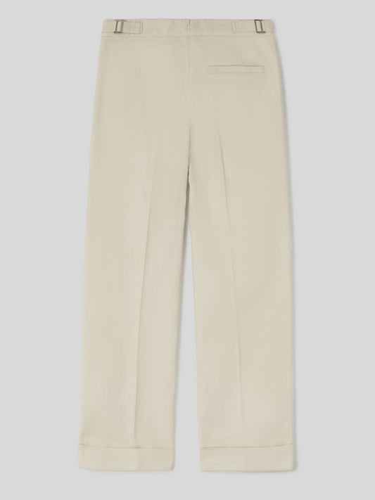 Pantalone da Donna Gamba Dritta Tessuto Giapponese Ecrù