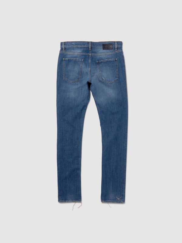 Jeans Denim Slim Fit da Uomo con Lavaggio Blu Medio Effetto Vintage