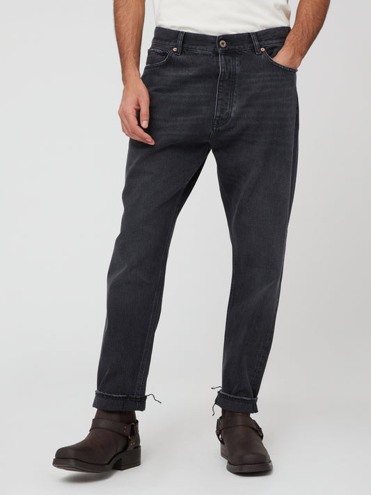 Jeans Larghi da Uomo in Denim Nero con Lavaggio Grigio Scuro Effetto Vintage