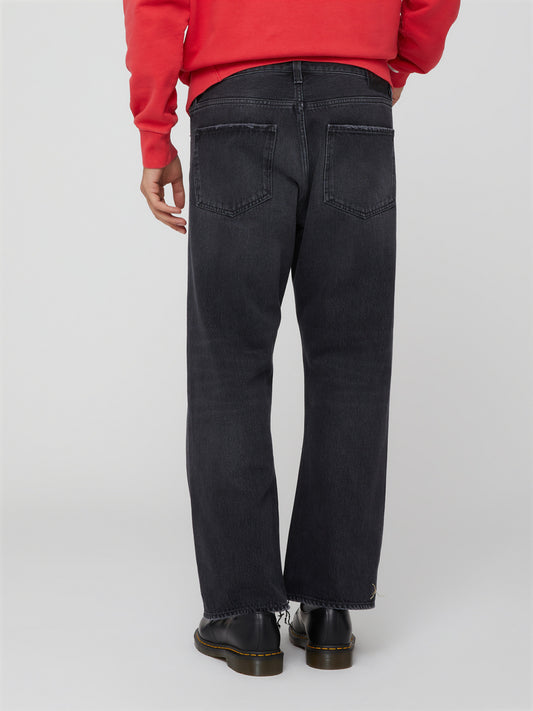 Jeans Loose Fit da Uomo in Denim Nero con Lavaggio Grigio Scuro Effetto Vintage