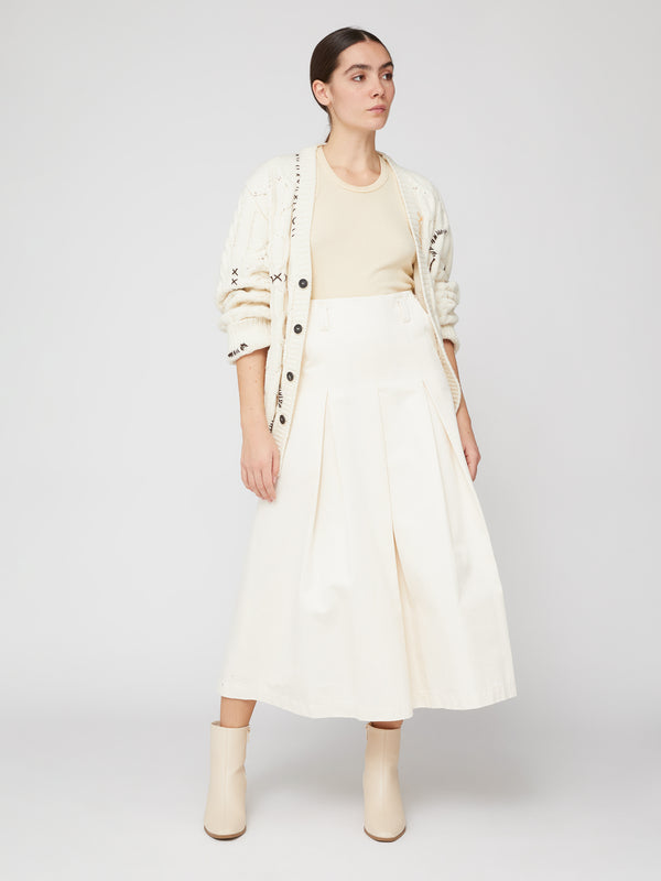 pleated midi skirt