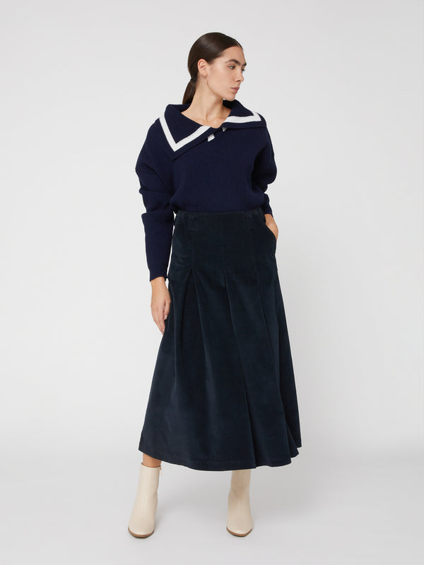 Gonna da donna alla caviglia con pieghe blu