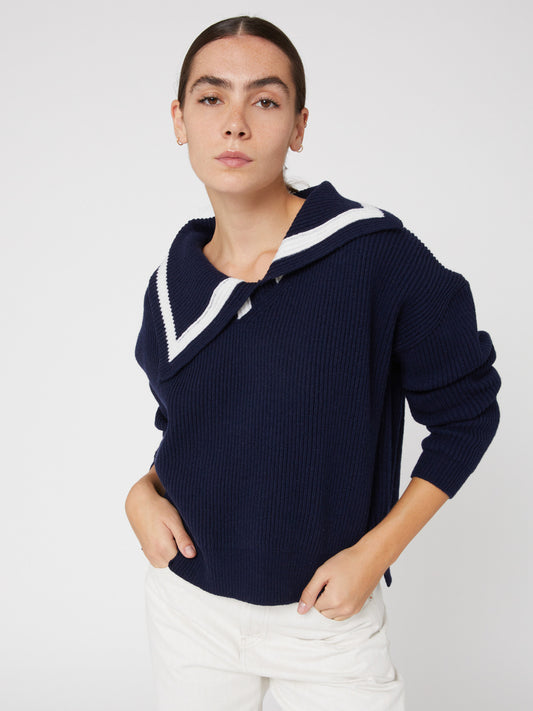 Maglione da Donna blu con ampio collo