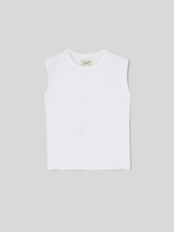 T-Shirt  da Donna Girocollo Smanicata Jersey di Cotone Bianco