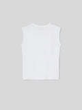 T-Shirt  da Donna Girocollo Smanicata Jersey di Cotone Bianco