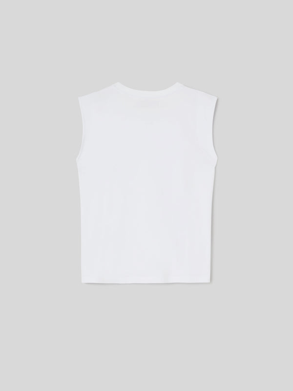T-Shirt  da Donna Girocollo Smanicata Jersey di Cotone Bianco