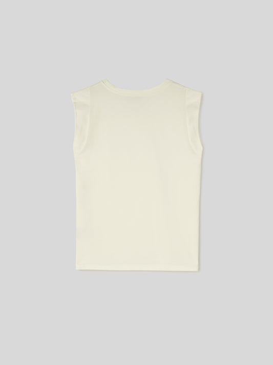T-Shirt da Donna Girocollo Smanicata Jersey di Cotone Ecrù