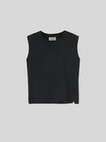 T-Shirt da Donna Girocollo Smanicata Jersey di Cotone Nero
