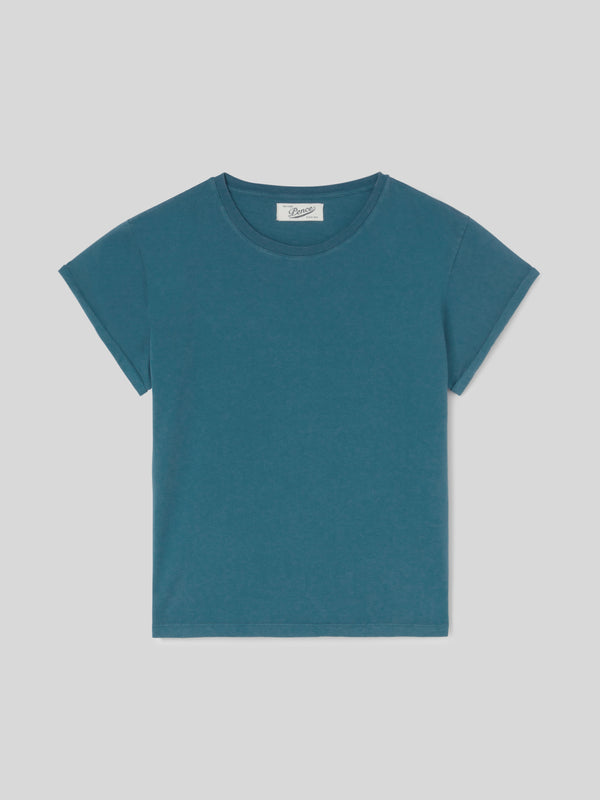 T-Shirt da Donna Maniche Corte Arrotolate Teal