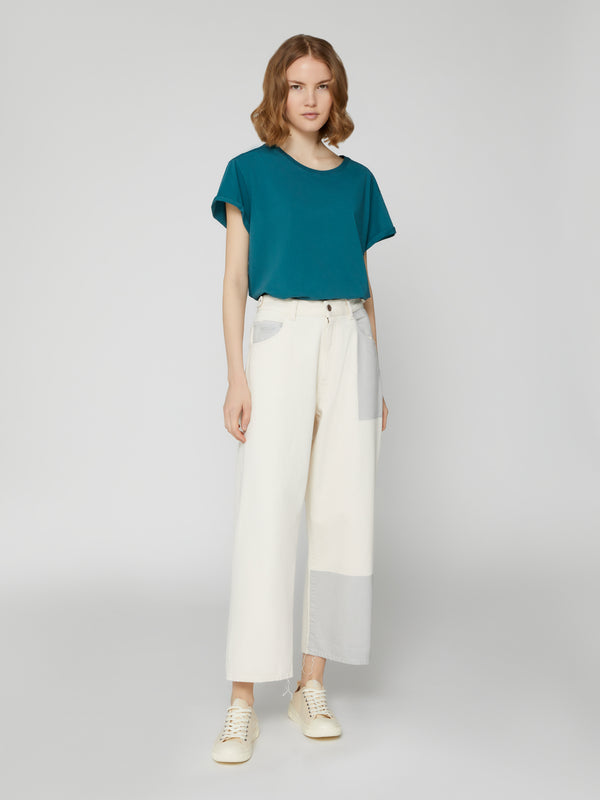 T-Shirt da Donna Maniche Corte Arrotolate Teal