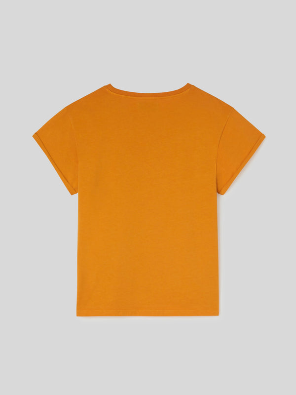 T-Shirt da Donna Maniche Corte Arrotolate Arancione Chiaro