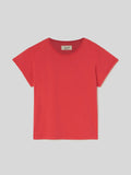 T-Shirt da Donna Maniche Corte Arrotolate Scarlatta 