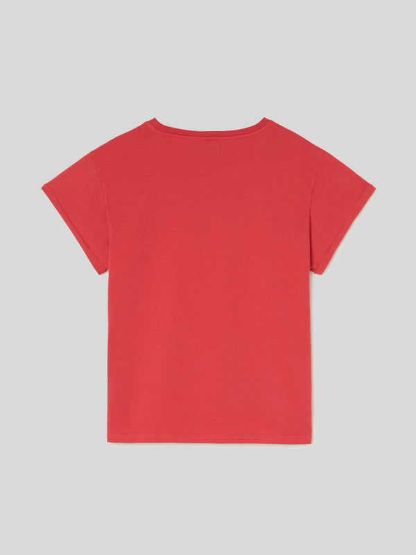 T-Shirt da Donna Maniche Corte Arrotolate Scarlatta 
