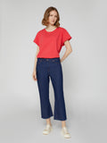 T-Shirt da Donna Maniche Corte Arrotolate Scarlatta 