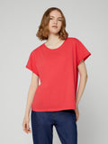 T-Shirt da Donna Maniche Corte Arrotolate Scarlatta 